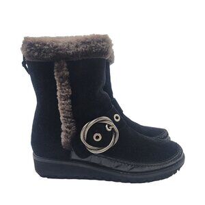 Stuart Weitzman Suede Leather Fur Lined Wedge Boots Black Women's 5